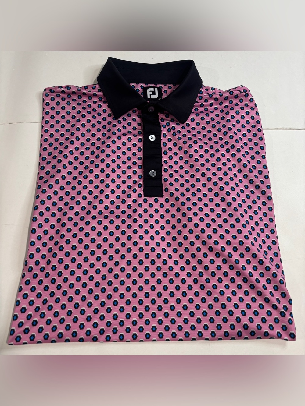 FootJoy Polo Shirt Mens Large Pink Geometric Golf Stretch Performance